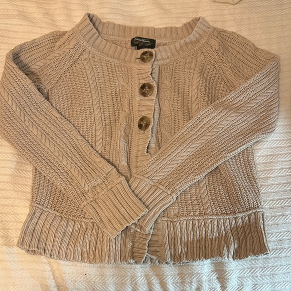 Eddie Bauer Sweaters - Eddie Bauer Beige Cable Knit Cardigan